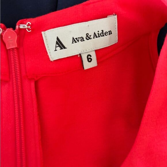 Ava & Aiden Vibrant Coral Midi Dress with Black Waistband size 6. - Picture 6 of 6